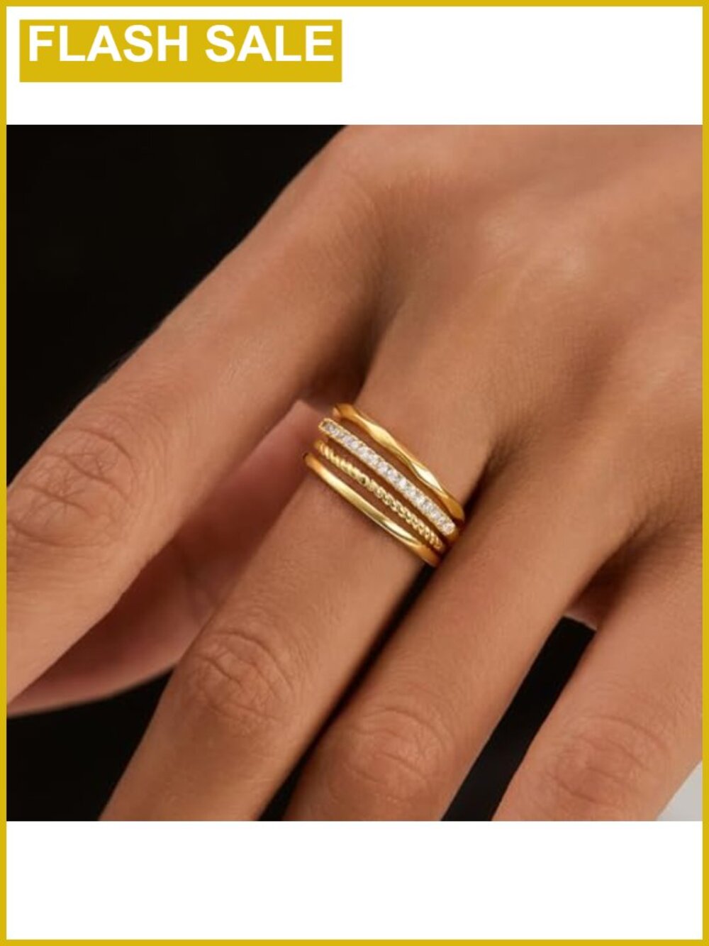 18K Gold Plated Stackable Rings Set with Cubic Zirconia - Picture 3 of 6